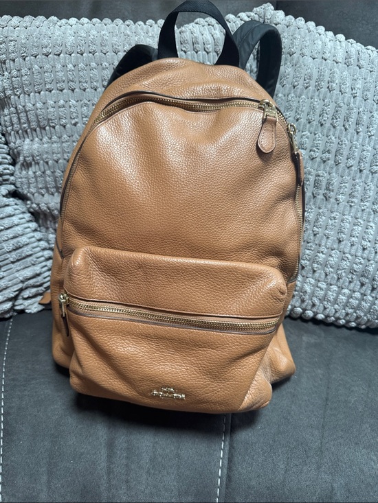バッグ COACH Brown Pebbled Leather Backpack Coach Brown Pebbled Leather Backpack with Gold Hardware